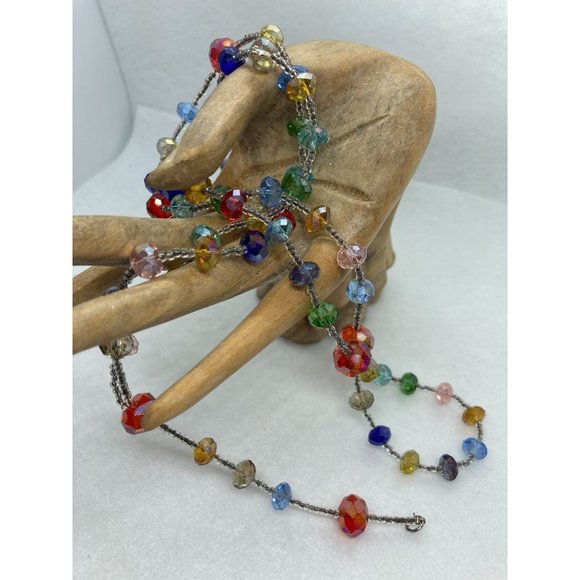 Cute Handmade Multicolored Rainbow Facetted Crystal Beaded Lanyard - Picture 6 of 7
